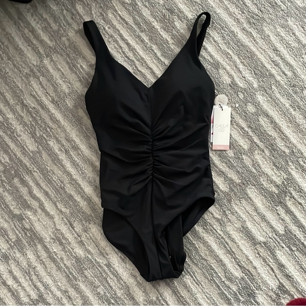 Calia black Ruched One-Piece Swimsuit size 6